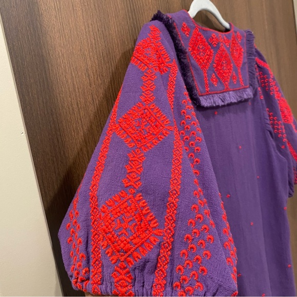 Figue Embroidered Blouse Size Small Tassels Fringe Balloon Sleeves Cotton Boho - Picture 10 of 15